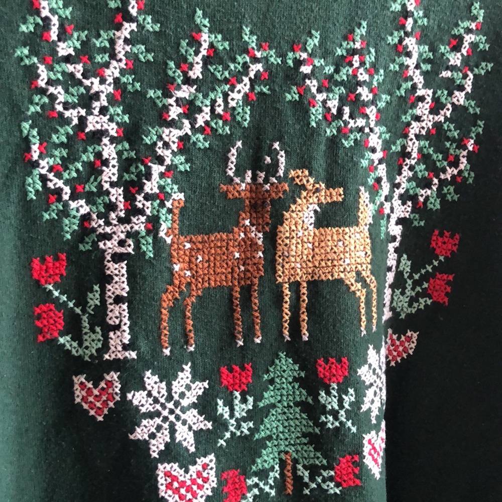 Jerzees Hand Embroidered Vintage Crew Neck Holiday Pullover Sweatshirt Large - Picture 7 of 10